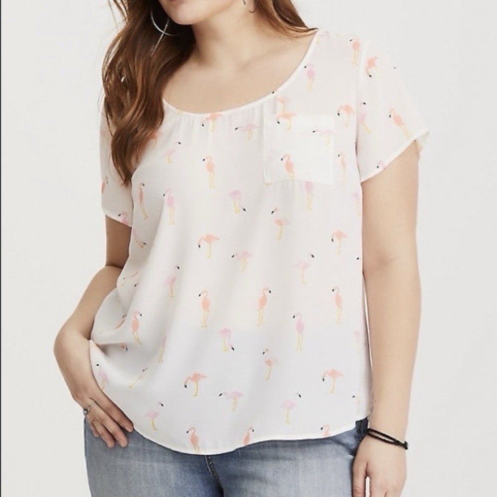 Torrid Abbey Pink Flamingo Georgette Button Back Blouse Size 3X Whimsy‎